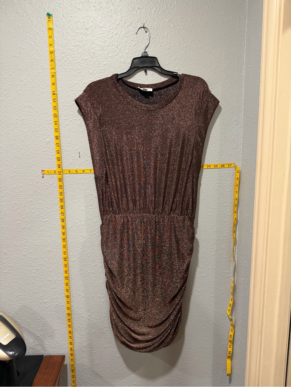 Evereve Metallic Ruched Cocktail Dress Bronze Shimmer Size Large